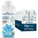 KATE FARMS Organic Pediatric 1,2 høy kalorie sjokolade ernæringshake, 12g protein, 27 vitaminer og mineraler, måltidserstatning, 8.45 oz (12 pakke)