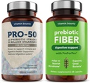 Vitamin Bounty Pro-50 Probiotika & Prebiotic Fiber Bundle: 13 Strains, 50 milliarder CFUs, Digestive og Gut helsestøtte, forsinket releasekapsler - 90 kapsler Totalt for menn og kvinner