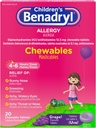 Benadryl Barns Allergi medisin Chewables med Diphenhydramine HCl, Chewable Kids' Antihistamine Tabletter for lindring av Allergi symptomer som Sneezing & kløe øyne, Grape Flavor, 20 ct