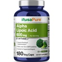 NusaPure Alpha Lipoic Acid 600 mg per servering 180 Veggie Capsules (vegetarian, ikke-GMO, Vegan)