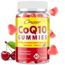 CoQ10 Gummies med PQQ - 400 MG Coenzym Q10 høy potens, forbedret med ayurvediske urter, Adaptogen Mushroom blanding & probiotika for hjerte, hjerne, energi, immunisme, Cherry Flavor, 60 Vegan Gummies