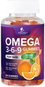 Omega 3 6 9 Gummies - Vegan Omega 3 Supplement Gummy - essensielle fettsyrer olje 369 kompleks hjerte støtte og hjerne støtte for kvinner, menn og graviditet, fisk gratis ikke-GMO, oransje flavored - 120 Gummies