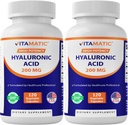 Vitamatic 2 Pack Hyaluronsyre Supplement 200 mg - Støtter Sunn Connective Vessue og Joints - fremme ungdommelig sunn hud - Totalt 240 Kapsler