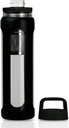 20oz glass vannflaske med silikon erme, 600ml krus med 2 Tier Lid (Wide Munn og liten munn rett drikking) med te leak flaske - Gym Yoga Utendørsaktiviteter (svart)
