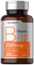 Horbäach B12 Vitamin 2000 mcg | 200 tabletter | Vegetarisk kosttilskudd | Ikke-GMO & Glutenfri