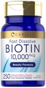 Carlyle Biotin 10000mcg | 250 Hurtigoppløselige tabletter | Maks styrke | Vegetarisk, ikke-GMO, Glutenfri Supplement