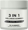 3 i 1 Gummies, 3 i 1 Shilajit Gummies for menn, Pure Shilajit Wellness Gummies (Shilajit + Sea Moss + Ashwagandha), Shilajit Gummies for menn, ikke-GMO