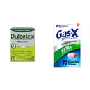 Dulcolax Overnattings Relief Laxativ for Gentle Acceleration Relief, Bisacodyl 5 mg Tabletter, 50 Count & Gas-X Extra Styrke Chewable Gass Relief Tabletter med simetikon 125 mg for Bloating Relief