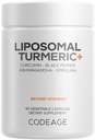 Codeage Organic Turmeric Supplement - 95% Curcumin Extract Piller - Liposomal Fermented Botanical Blend Black Pepper, Ashwagandha, Ginger, Stephania, Boswelia, Cumin, Digestive Bitters - 90 Kapsler