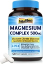 Magnesium Complex 500mg, 6 i 1 Chelated Magnesium Glycinat, Citrat, Aspartat, Gluconat, Carbonat og Lactate, Maks absorpsjon Supplement for søvn og ro, 120 Vegan Caps, No Magnesio Oxid