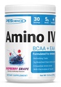 PEScience Amino IV BCAA & EAA pulver, essensielle aminosyrer, Taurin, elektrolyter for Hydrasjon og muskel gjenoppretting, sukker gratis for menn og kvinner, post trening - bringebær Grape - 30 serveringer
