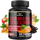 Turmeric Curcumin Supplement - 95% Curcuminoids med Ginger, Apple Cider Vinegar, Black Pepper - 90 Antall - 3 måneders forsyning