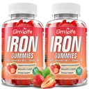 Iron Gummies for kvinner, menn og barn, sukker gratis jern Supplement med kalsium, sink, folat og vitamin B12, C, B6 - for blodbygging og energi støtte, anemi, jordbær, 120 greve