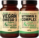 Vegan Omega 3 & Vegan vitamin B komplekse bunke - plantebaserte DHA & EPA fettsyrer, essensielle B vitaminer med hele mat blanding, B1, B2, B3, B5, B6, B7, Folate