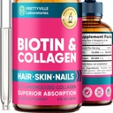Flytende kollagen og biotin for kvinner - 30000mcg hårvekstkompleks - laget i USA - Hydrolysert kollagen & biotinolje for hårvekst, sunn hud og negler - Vegan Collagen & Biotin Kilde - 2 fl oz