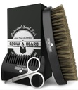 Skjortebørste for menn og beard Comb sett w/Mustache Scissors Grooming Kit, Naturlig Boar Bristle Brush, Dual Action Wood Comb, og reisepose Flott til jul gave