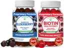 Lunakai Biotin & Elderberry Gummies Bundle - Gummy for hårvekst, hudglød og sterkere negler med vitamin C og E - immunstøtte Supplement for voksne og barn