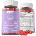 Saffron Supplements Gummies 100mg - 100% ren saffron ekstrakt med magnesiumglykinat, L-theanin, gurkemeie, Ashwagandha, Honning & vitamin B kompleks for Mood & Power, Antioksidant, Vitalitet - 120 Count