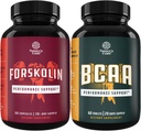 Bundle av naturlig pre trening Forskolin Supplement og gren kjede Aminosyrer Supplement - naturlig energiforsterker og trening Supplement - Vegan BCAA Kapsler Post Trening Muscle Recovery