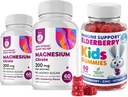 Elderbær gummier for barn og magnesium 200 mg Gummies Sukker-fri - Sunn Immune System Booster og helsestøtte med eldrebær ekstrakt med magnesium ro Chews for barn og voksne sukker-fri