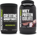 NutraBio Kreatin Monohydrat, Uflavorert, 500g og Whey Protein Isolat, Sjokolade Dipped Macaroon, Supplement Bundle - Muskelenergi, Lean Muskelvekst, Recovery, og Styrke