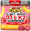 Senterfylket vitamin D3 K2 Gummies - Barn, Tenåringer og voksne - Supplement for sunne tenner, bein, energi og immunitet - 5000 IU D3, 120 mcg K2(MK-7), 120 mg kalsium - Vegan & ikke-GMO - 120 count