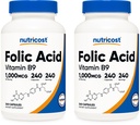 Nutricost Folinsyre (vitamin B9) 1000 mikrog, 240 kapsler (2 flasker)