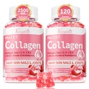 2 Pack sukker gratis kollagen gummier for kvinner og menn | Hydrolysert collagen peptider for hår hud & negler | Multikollagen protein type II III V X med Biotin & vitamin C | Strawberry Flavor, 120 greve
