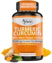 Pure By Nature Turmeric Curcumin med svart pepper ekstrakt 10 mg kapsler, 1200 mg per servering, organisk, høy absorpsjon Antioksidant støtte (180 greve)