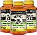MASON NATURAL Korean Ginseng 1000 mg, støtter energi, utholdenhet og vitalitet, 60 tabletter, pakke med 3