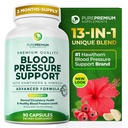 PurePremium Blodtrykk Supplementer med Hawthorn Berry, Hibiscus, hvitløk og vitamin B12-nitric Oxid Supplement for normal hjerte helse, sirkulasjon helse og blodtrykksstøtte - 90ct