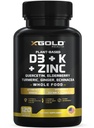 Vitamin D, K2, K1, Sink, Quercetin, Elderbær, Turmerisk, Ginger & Echinacea Hele mattilskudd 8 i 1-D3 5000 IU Plantebasert fra Lichen, Vitamin K (K2 MK7, MK4, K1), D3 K2 Vitaminer -120 Kapsler