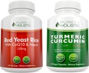Red Yeast Rice 1200mg & Niacin + Organic Turmeric Curcumin 700mg & Bioperine Leverer 95% Curcuminoids - 240 Vegetariske kapsler