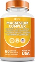 Magnesium Kompleks Supplement, Clycinate 141mg Oxid 228mg Malat 58.5mg Citrat 62.4mg med Orotate Glycina Taurate Klorid Aspartat Gluconate Vitamin B, Mineral Supplement 60 Kapsler