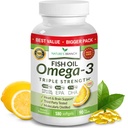 Beste trippel styrke Omega 3 fiskeolje piller - 180 kapsler - 2400mg høy potens Burpless sitron flavor 864mg EPA 576mg DHA Ultra ren flytende softgels for hjernen leddene øyene hjerte helse supplement