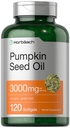 Horbäach Pumpkin Seed Oil | 3000mg | 120 Softgel Kapsler | Kaldt presset kosttilskudd | Ikke-GMO og Glutenfri formel