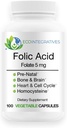 Folinsyre Folat 5mg (B9) Prenatal, Reproduktiv helse, Homocystein, metabolisme, kardiovaskulær, Bein, Immunstøtte, Allergenfri, Ikke GMO - 100 Vegansk kapsler