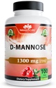 NaturaLife Labs Økologisk D-Mannose 1300 mg med organisk tranebærekstrakt 100 mg per servering – 100 kapsler – Ikke-GMO, Glutenfri, Vegan