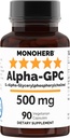 MONOHERB Alpha-GPC 500 mg - 90 Vegan Capsules, Nootropic for hjernestøtte, fokus, minne, motivasjon og energi