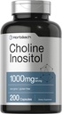 Horbaach Choline Inositol 1000 mg Supplement | 200 kapsler | Ikke-GMO, Glutenfri
