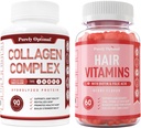 Rent optimale premium multi collagen Peptides Kapsler (Typer I, II, III, V, X) + Premium Hårvitaminer Supplement-Gummy vitaminer w/biotin, Folinsyre, vitaminer A & D