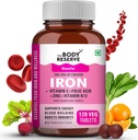 Iron Plus for kvinner (Plant Basert, Chelatert jern, folsyre, VIT C, B12, B9, Spinat, Beetroot ekstrakt) - høy absorpsjon, støtter blodbygging, energi og immunitet, 100% RDA, 120 tablett