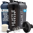 GOMOYO [3-Pack] 28-Ounce Shaker Flaske med Action-Rod Mixer | Protein Shaker Flaske med Motivasjons sitater | Shakers for Protein Shakers er BPA gratis og oppvaskmaskin trygt | sølv, blå, og svart