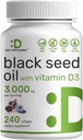 DEAL SupplyMENT Black Seed Oil, 240 Softgels – kaldpresset Nigella Sativa, naturlig forekommende Thymoquinon (TQ) – ikke-GMO, ingen gluten – svart cumin Seed Liquid Capsules med vitamin D3