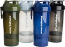 Smartshake O2GO ONE 4-Pack Protein Shaker Flaske 800 ml | 27 oz - Oppbevaring Inkludert - Leakproof Skrue-on Lid - BPA Gratis – Unisex - Mist Gray, Army Green, Black, Navy Blå