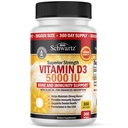 Vitamin D3 5000 IE (125 mikrog) Naturlig immunstøtte Supplement, Beinstyrke, sunn muskelfunksjon, med Oliveolje for høyeste absorpsjon, Glutenfri og ikke-GMO, 1 års forsyning, 360 Softgels