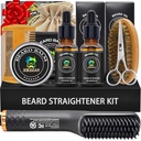 XIKEZAN Beard Kit for menn Grooming & straightening sett, w/Beard Straightener, 2 Pack Olje, Balm, Comb, Saksor, Børste, Burste, Bursdag Valentiner gaver til ham far Menn Kjæreste Jul Strømper