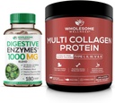 Helsom wellness Digestive Enzymer 1000MG Plus Prebiotika og probiotika Supplement + Multi Collagen Protein pulver Hydrolysert (type I II III V X)