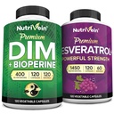 Nutrivein Premium Resveratrol kapsler og DIM Supplement Bundle: høyabsorpsjon Resveratrol Supplement og DIM for utvinning, balanse og vitalitet