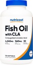 Nutricost Fish Oil med CLA (120 Softgels) - 4240mg Fish Oil og 560mg konjugert Linoleic Acid Per servering, GMO-fri, Glutenfri, 30 Serverer